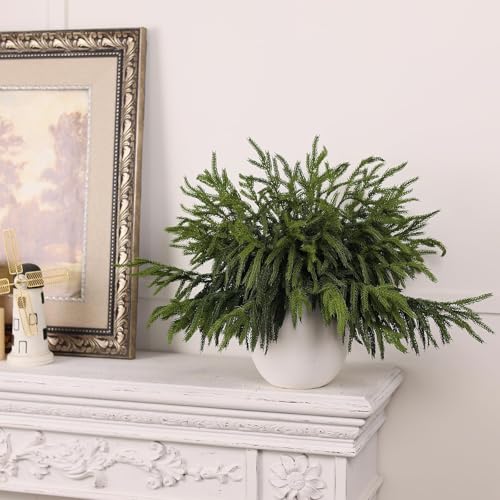 Juxdp 20 Pcs Real Touch Norfolk Pine Branches, Artificial Christmas Green Plants Branch Faux Greenery Stem Fake Pine Picks for Vase DIY Crafts Garland Wreath Xmas Indoor Outdoor Decor(18 Inches) - Image 4