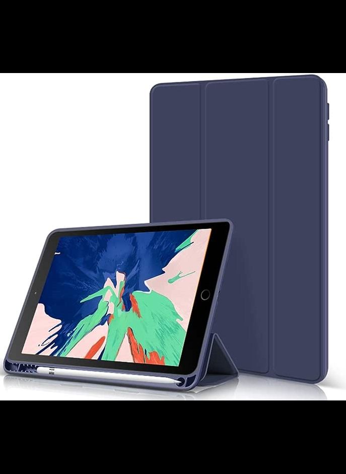 Smart Case for iPad 10.2 with Pencil Holder, Shockproof, Light Weight Cover, iPad Cover with Smart Trifold Stand, Soft TPU Back Cover, Fully Protective Case, Navy Blue.