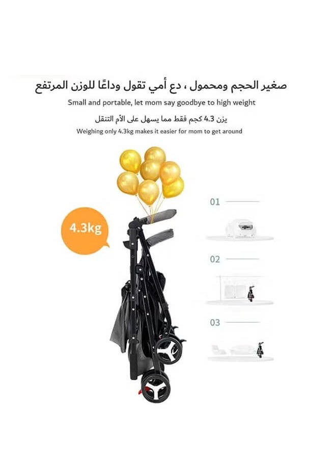 Riolio - Baby Stroller, Lightweight Portable Stroller with Mosquito Net, One-Hand Fold Travel Stroller with 5-Point Harness, Adjustable Backrest and Footrest, Perfect for Air Travel, Grey - Image 1