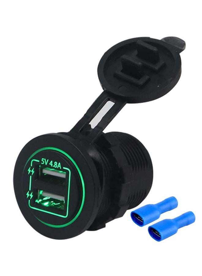 NIBEMINENT Dual USB Charger Socket With Insulated Terminals Black/Blue/Green 