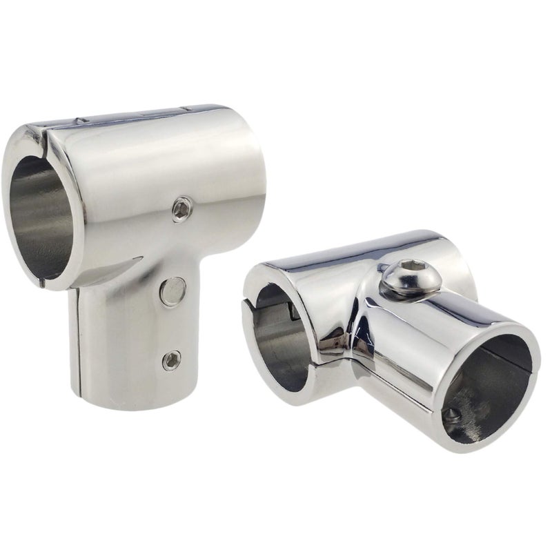 keehui Pair Heavy Duty 316SS Boat Hand Rail Fitting Polished 90 Degree TTee HingedSplit Fitting 1 Tube - Image 2