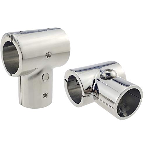keehui Pair Heavy Duty 316SS Boat Hand Rail Fitting Polished 90 Degree TTee HingedSplit Fitting 1 Tube - Image 1
