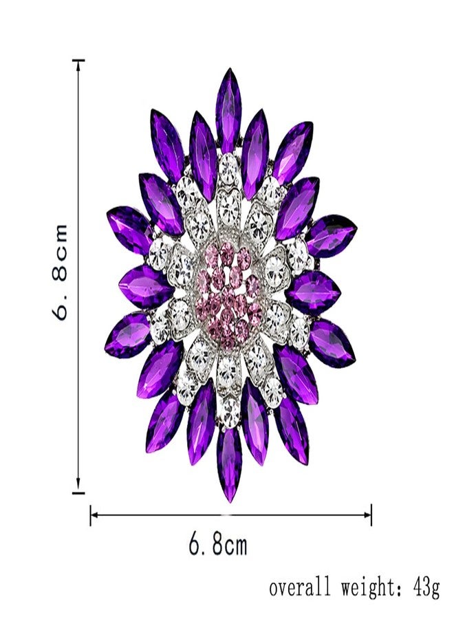 MarveBard Rhinestone Sunflower Brooch for Women Sparkling Cubic Zirconia Flower Brooch Pin Elegant Large Crystal Floral Lapel Pin Dainty Clothing Hat Bag Accessories Christmas Wedding Bridal Birthday Jewelry (Purple) - Image 2