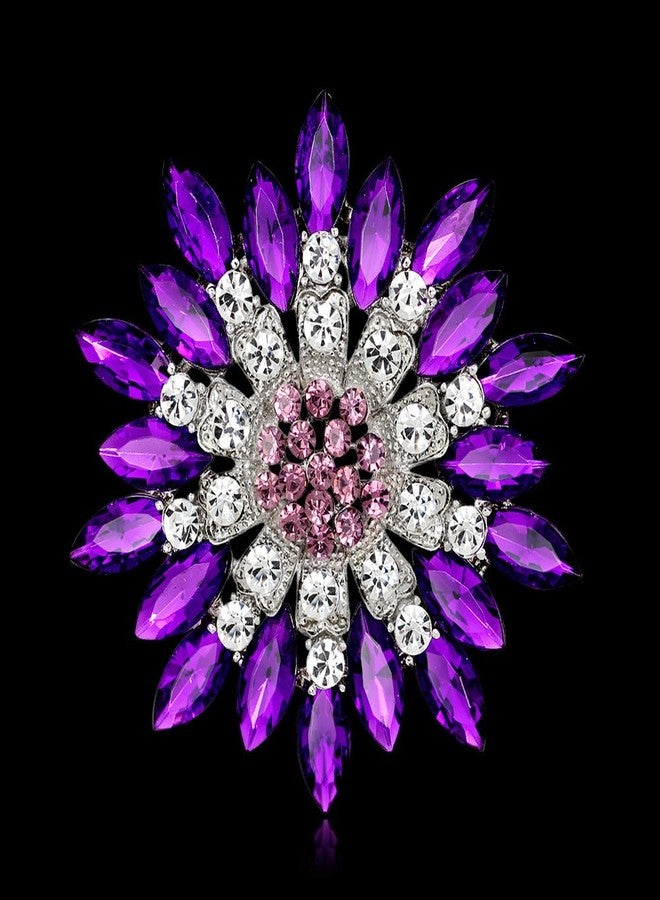 MarveBard Rhinestone Sunflower Brooch for Women Sparkling Cubic Zirconia Flower Brooch Pin Elegant Large Crystal Floral Lapel Pin Dainty Clothing Hat Bag Accessories Christmas Wedding Bridal Birthday Jewelry (Purple) - Image 5