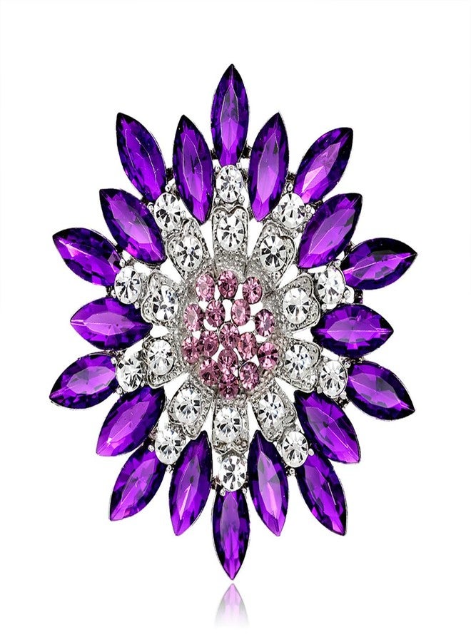 MarveBard Rhinestone Sunflower Brooch for Women Sparkling Cubic Zirconia Flower Brooch Pin Elegant Large Crystal Floral Lapel Pin Dainty Clothing Hat Bag Accessories Christmas Wedding Bridal Birthday Jewelry (Purple) - Image 1