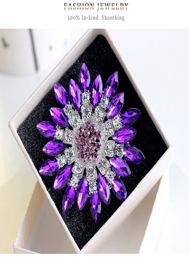 MarveBard Rhinestone Sunflower Brooch for Women Sparkling Cubic Zirconia Flower Brooch Pin Elegant Large Crystal Floral Lapel Pin Dainty Clothing Hat Bag Accessories Christmas Wedding Bridal Birthday Jewelry (Purple) - Image 4