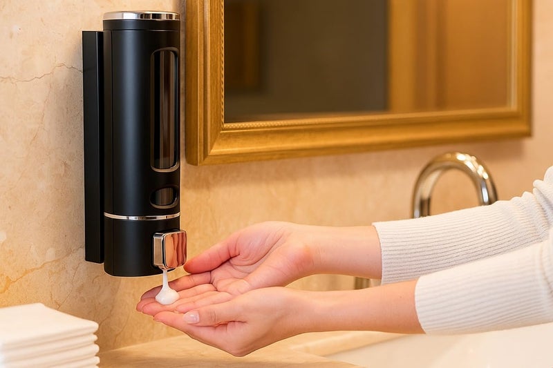 Bathoyum Multi Purpose Chrome Plated ABS Plastic Soap/Sanitizer/Conditioner/Lotion Gel Dispenser for Bathroom Kitchen (Black) - Image 4