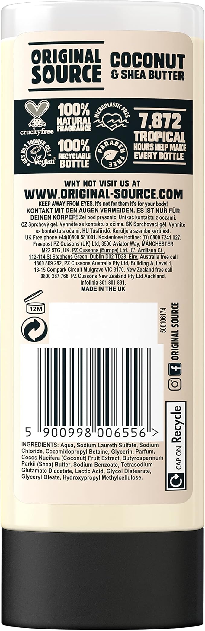 Original Source جل استحمام أصلي من جوز الهند وزبدة الشيا 100% عطر طبيعي نباتي خالي من القسوة خالي من البارابين عبوة شراء بالجملة من 6 × 500 مل - Image 3