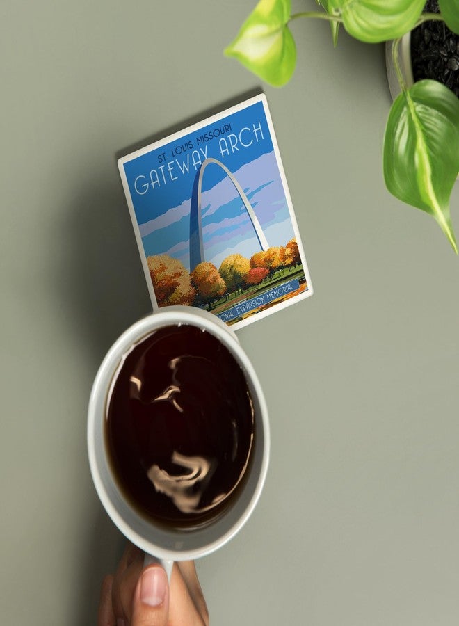 Lantern Press St. Louis, Missouri, Gateway Arch in Fall (Absorbent Ceramic Coaster, Single, Cork Back, Kitchen Table Decor) - Image 2