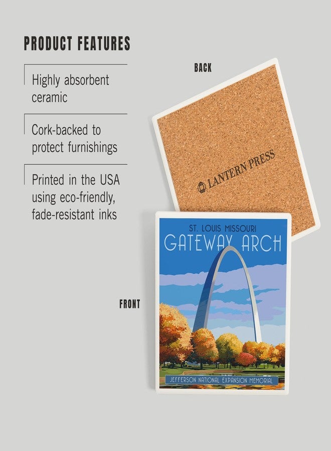Lantern Press St. Louis, Missouri, Gateway Arch in Fall (Absorbent Ceramic Coaster, Single, Cork Back, Kitchen Table Decor) - Image 3