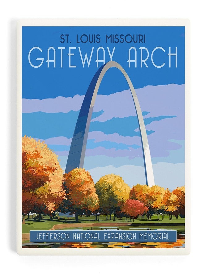 Lantern Press St. Louis, Missouri, Gateway Arch in Fall (Absorbent Ceramic Coaster, Single, Cork Back, Kitchen Table Decor) - Image 1