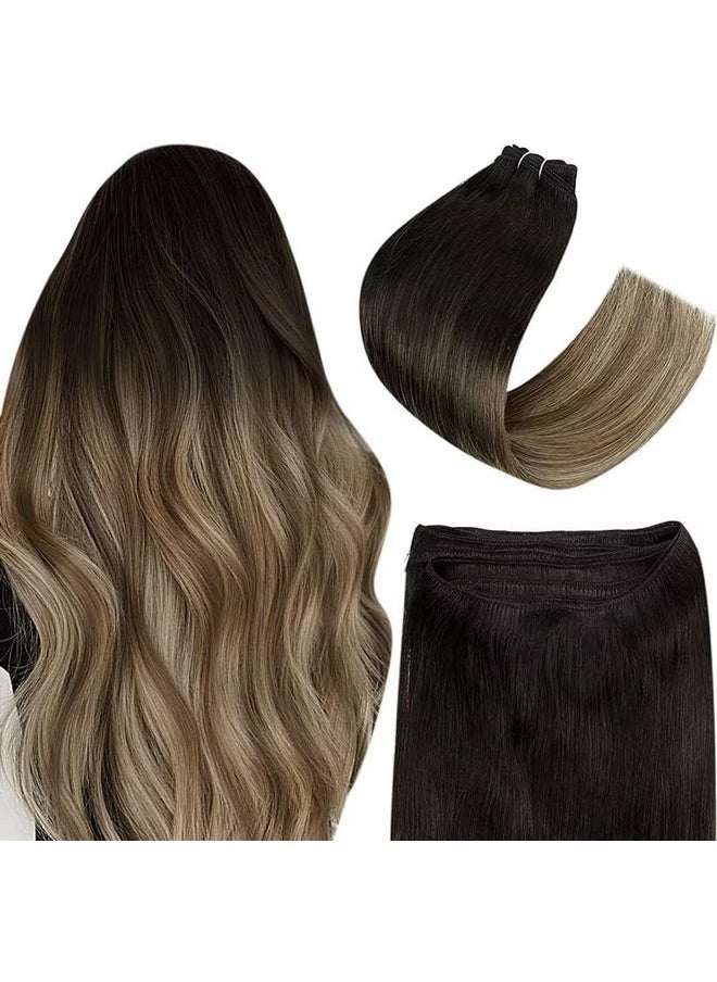 Easyouth - Weft Hair Extensions Human Hair Ombre Black To Brown Mix Blonde Balayage Weft Hair Extensions Human Hair Sew In Extensions 14 Inch 70Grams Sew In Human Hair Weft Extensions - Image 1