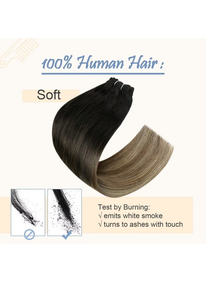 Easyouth - Weft Hair Extensions Human Hair Ombre Black To Brown Mix Blonde Balayage Weft Hair Extensions Human Hair Sew In Extensions 14 Inch 70Grams Sew In Human Hair Weft Extensions - Image 1