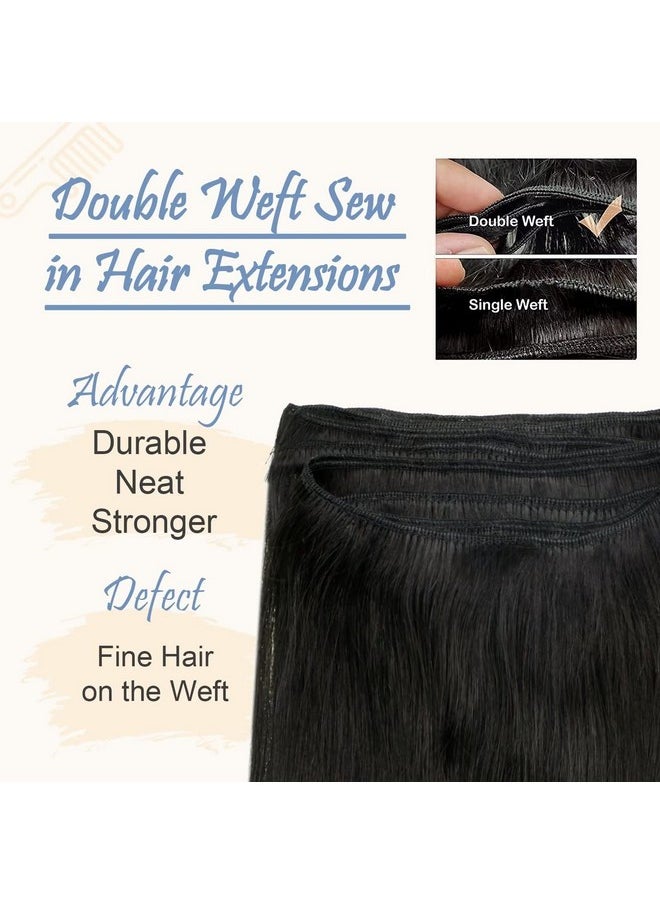 Easyouth - Weft Hair Extensions Human Hair Ombre Black To Brown Mix Blonde Balayage Weft Hair Extensions Human Hair Sew In Extensions 14 Inch 70Grams Sew In Human Hair Weft Extensions - Image 1