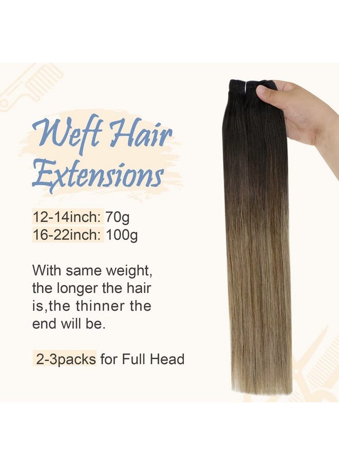 Easyouth - Weft Hair Extensions Human Hair Ombre Black To Brown Mix Blonde Balayage Weft Hair Extensions Human Hair Sew In Extensions 14 Inch 70Grams Sew In Human Hair Weft Extensions - Image 1
