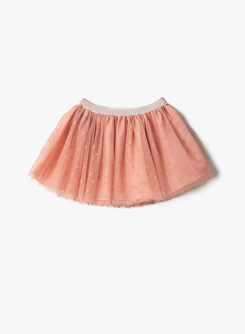 KOTON Tulle Skirt Polka-Dot Detail Lined Elastic Waistband