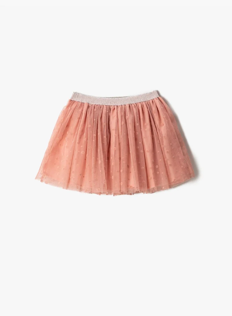 KOTON Tulle Skirt Polka-Dot Detail Lined Elastic Waistband