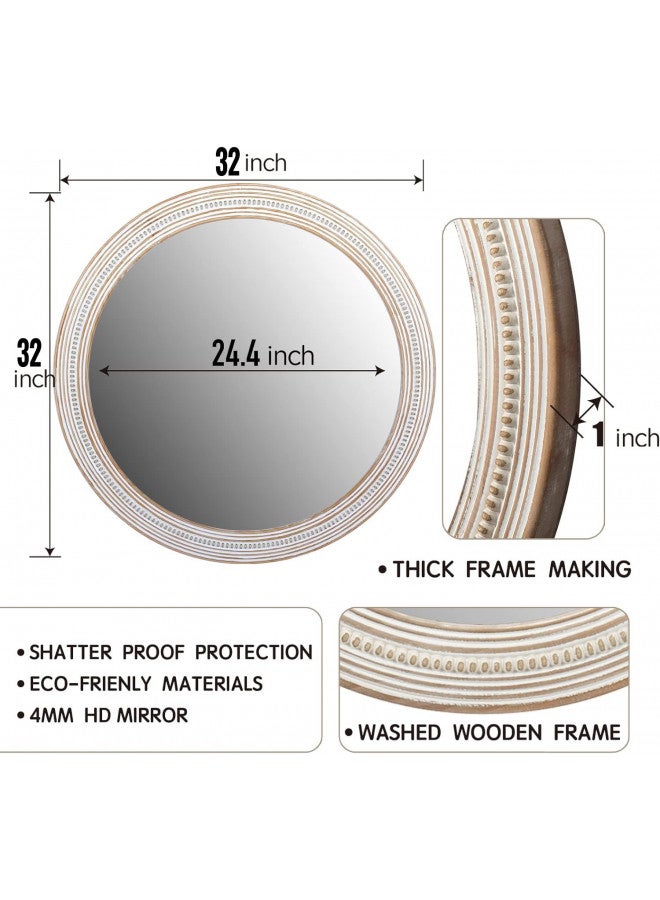 Reflinto Reflinto 32" Round Mirrors for Wall Decor Wooden Decorative Mirrors, Farmhouse Circle Mirror for Bathroom Rustic Distressed Hanging Mirror for Living Room, Foyer, Entryway  - Image 4