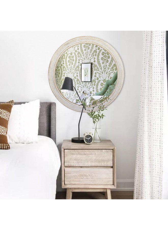 Reflinto Reflinto 32" Round Mirrors for Wall Decor Wooden Decorative Mirrors, Farmhouse Circle Mirror for Bathroom Rustic Distressed Hanging Mirror for Living Room, Foyer, Entryway  - Image 1