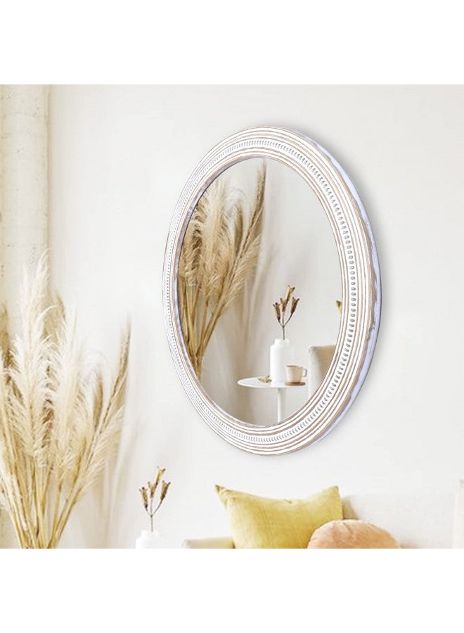 Reflinto Reflinto 32" Round Mirrors for Wall Decor Wooden Decorative Mirrors, Farmhouse Circle Mirror for Bathroom Rustic Distressed Hanging Mirror for Living Room, Foyer, Entryway  - Image 2