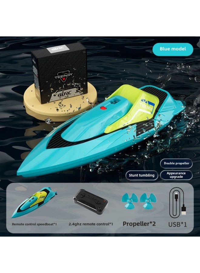 S5 Double Paddle 2.4g Wireless Long-distance Electric Speedboat Children's Mini Electric Remote Control Boat High-speed Rowing Submarine-Color:S5-double Paddle Special Effects Can Accelerate-Blue-one-click Flip-Specifications:Window Color Box + Remote Control Battery * 2  - Image 1