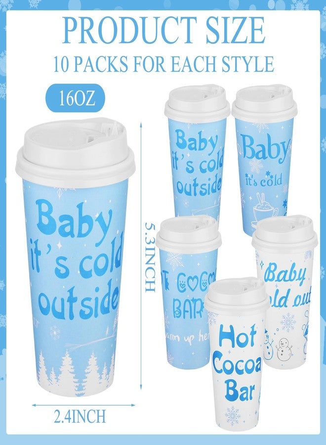 Layhit 100 Pcs 16 oz Baby It's Cold Outside Coffee Cup Hot Cocoa Bar Coffee Cup with Lids Disposable Winter Cups for Hot Drinks Beverage Cocoa Baby Shower Party Supplies(Blue) - Image 2
