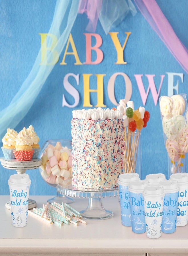 Layhit 100 Pcs 16 oz Baby It's Cold Outside Coffee Cup Hot Cocoa Bar Coffee Cup with Lids Disposable Winter Cups for Hot Drinks Beverage Cocoa Baby Shower Party Supplies(Blue) - Image 4