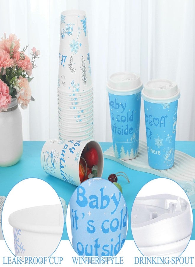 Layhit 100 Pcs 16 oz Baby It's Cold Outside Coffee Cup Hot Cocoa Bar Coffee Cup with Lids Disposable Winter Cups for Hot Drinks Beverage Cocoa Baby Shower Party Supplies(Blue) - Image 3