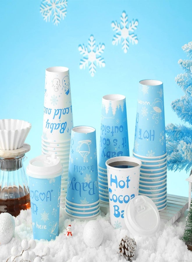 Layhit 100 Pcs 16 oz Baby It's Cold Outside Coffee Cup Hot Cocoa Bar Coffee Cup with Lids Disposable Winter Cups for Hot Drinks Beverage Cocoa Baby Shower Party Supplies(Blue) - Image 5