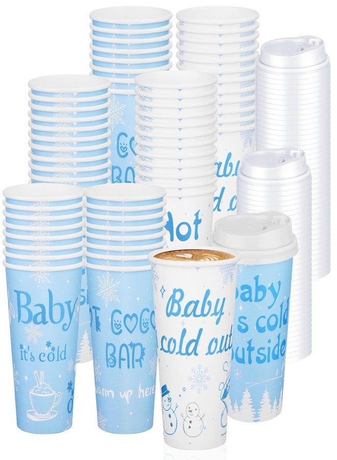 Layhit 100 Pcs 16 oz Baby It's Cold Outside Coffee Cup Hot Cocoa Bar Coffee Cup with Lids Disposable Winter Cups for Hot Drinks Beverage Cocoa Baby Shower Party Supplies(Blue) - Image 1