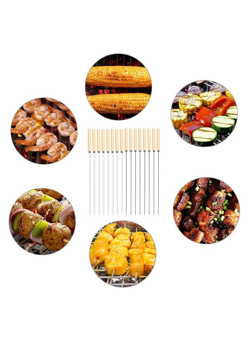 SYOSI Kebab Skewers, 20 Pcs Stainless Steel BBQ Skewers Reusable Metal Skewer Sticks Flat and Round Barbecue Grilling Skewers Meat Skewers with Wooden Handle, with Quick Meat String Device  - Image 4