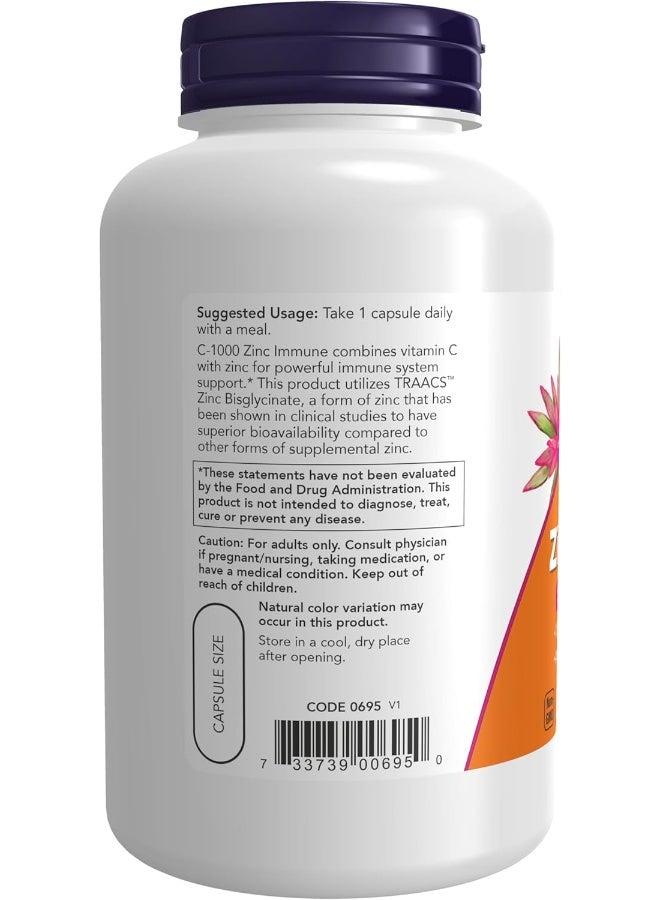 Now Foods Vitamin C-1000 Zinc Immune 180 Veg Capsules - Image 3
