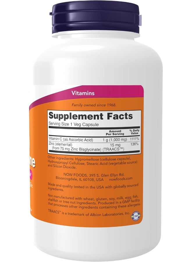 Now Foods Vitamin C-1000 Zinc Immune 180 Veg Capsules - Image 2