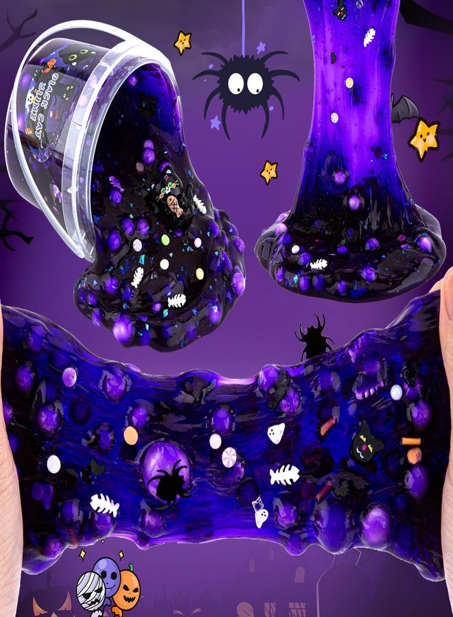 LAWOHO 300ml Black Cat Slime Kit with Clay, Purple Clear Slime Bucket for Girls & Boys with 9 Packs Cat Add-Ins for Kids Slime Toys, Non Stick Slime Making Kit for Birthday Halloween Christmas Easter - Image 2