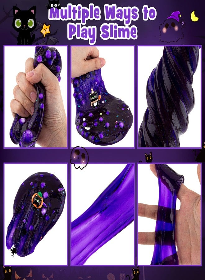 LAWOHO 300ml Black Cat Slime Kit with Clay, Purple Clear Slime Bucket for Girls & Boys with 9 Packs Cat Add-Ins for Kids Slime Toys, Non Stick Slime Making Kit for Birthday Halloween Christmas Easter - Image 4