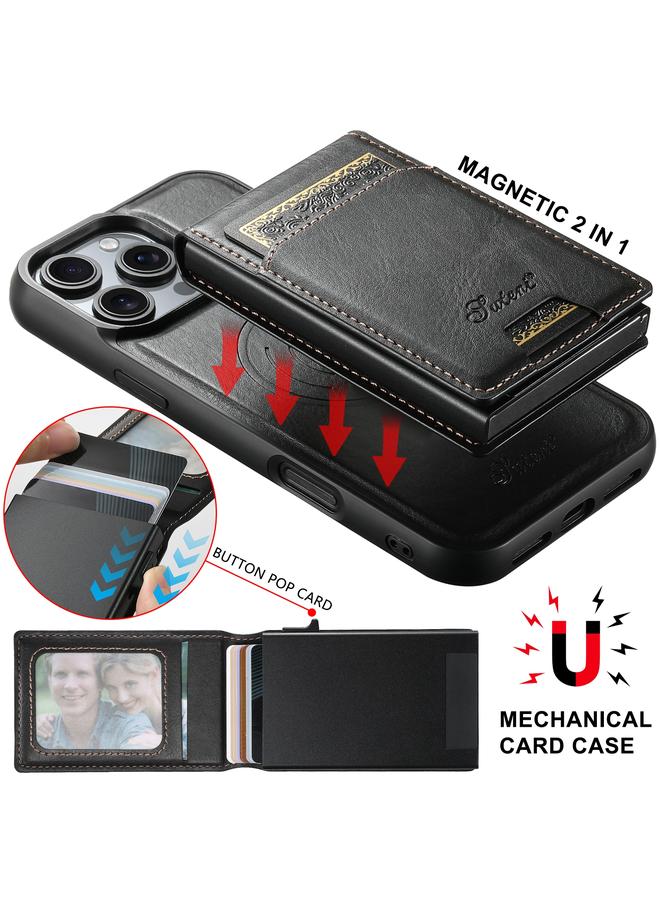 Suteni Case For iPhone 12 H19 Oil Wax 2-in-1 MagSafe Removable Card Box Back Phone Case - Image 2