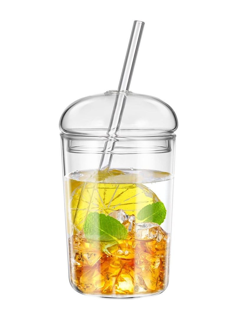 SYOSI Glass Tumbler with Straw and Lid 16oz Smoothie Cups Heat Resistant Juice Drinking Cup Clear Coffee Large Water Mug for Home Outdoor Travel - Image 1