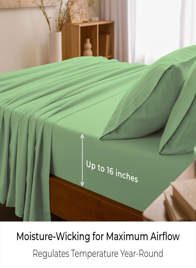 Mellanni King Sheets Set - 4 PC Iconic Collection Bedding - Hotel Luxury, Extra Soft, Cooling Bed Sheets - Wrinkle, Fade, Stain Resistant (King, Pistachio) - Image 4