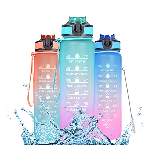 SILENCIO Unbreakable Silicone Water Bottle 1 Litre with Motivational Time Marker Leakproof Durable BPA Free NonToxic Bottle for Office Gym Blue Fuchsia - Image 1