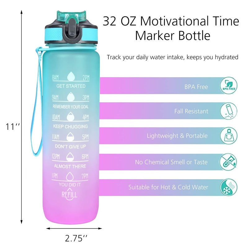 SILENCIO Unbreakable Silicone Water Bottle 1 Litre with Motivational Time Marker Leakproof Durable BPA Free NonToxic Bottle for Office Gym Blue Fuchsia - Image 2