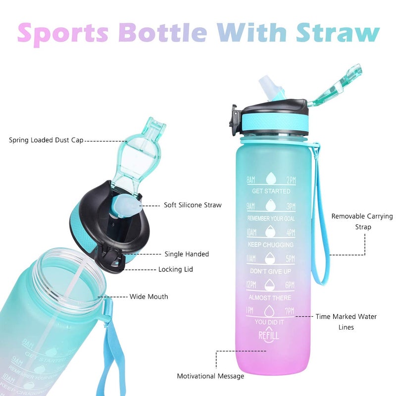 SILENCIO Unbreakable Silicone Water Bottle 1 Litre with Motivational Time Marker Leakproof Durable BPA Free NonToxic Bottle for Office Gym Blue Fuchsia - Image 3