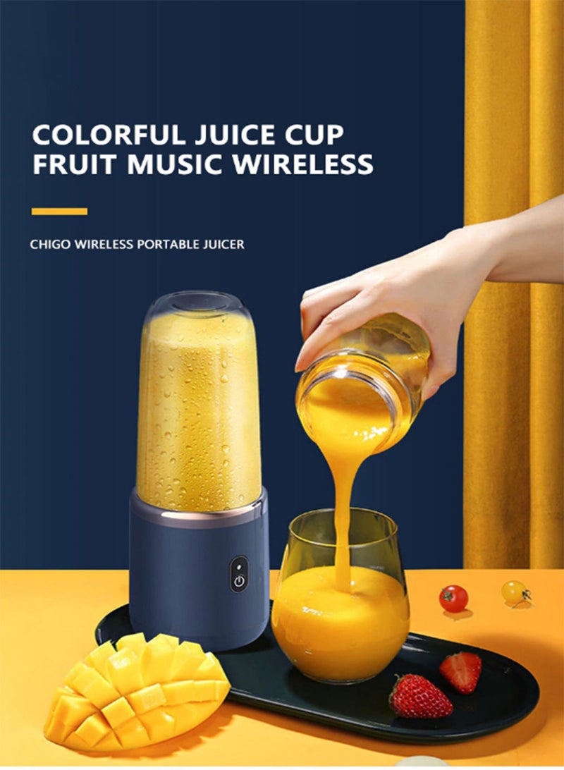 AROAQ Small Electric Juicer 6 Blades Portable Juicer Cup Automatic Smoothie Blender Ice CrushCup (Juicer + Cup)  - Image 2