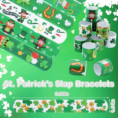 Genuvi St Patricks Slap Bracelets for Kids 36PCS Bulk Shamrock Snap Bracelets St Patricks Day Party Favors Goodie Bag Stuffers Supplies St Patricks Day Accessories Treats Green Irish Gifts Toys for Kids - Image 5