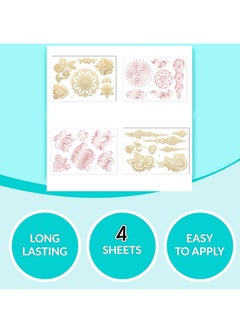 Generic 4 sheets of gold metallic tattoo papers, flowers and other patterns. Women's face tattoos are waterproof, non-toxic and long lasting, suitable for holiday party and holiday styles (gold, rose gold)  - Image 4