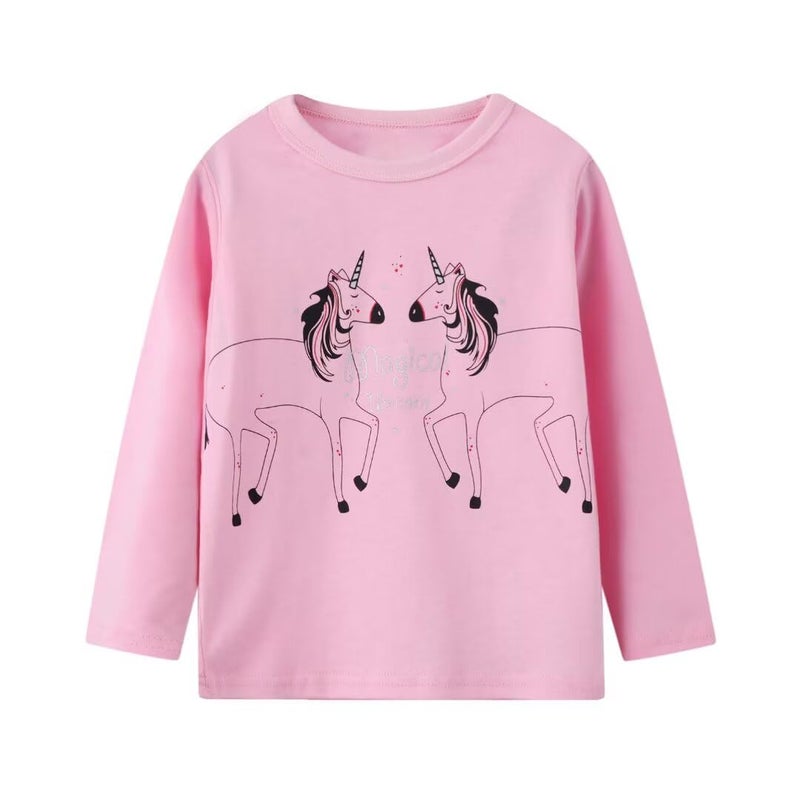 MSSMART Girls Toddler Long Sleeve Shirts Fall Crewneck Pink Yellow Unicorn Top Kids Cotton Autumn Clothes 3 Packs Size 2T - Image 4