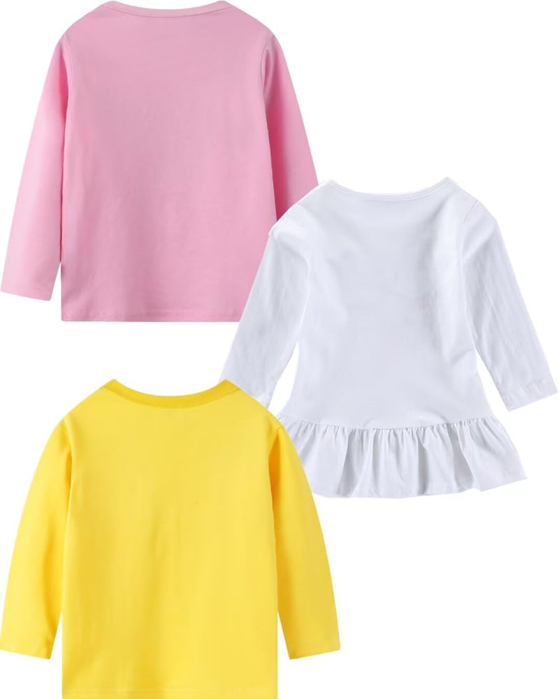 MSSMART Girls Toddler Long Sleeve Shirts Fall Crewneck Pink Yellow Unicorn Top Kids Cotton Autumn Clothes 3 Packs Size 2T - Image 2