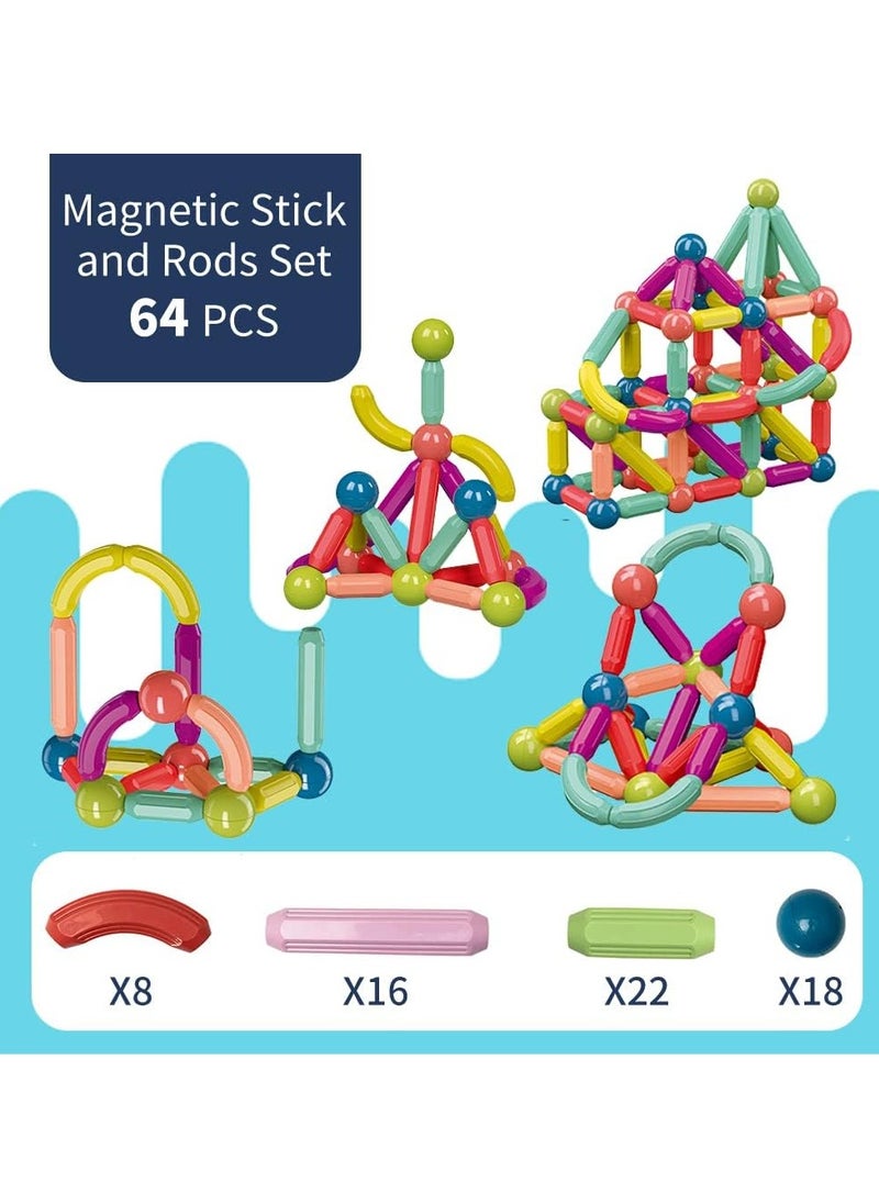 Generic - Magnetic Balls and Rods Set Vibrant Color Building Blocks in Different Sizes and Curved Shapes for Kids Stacking Toys STEM Ages 3+ 64 - Image 1