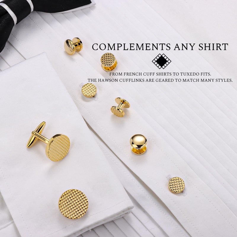 HAWSON Cuff links mens with 6 Tux Studs,Suit for mens Dress Shirt - birthdays metting Wedding Accessories (Gold) - Image 2