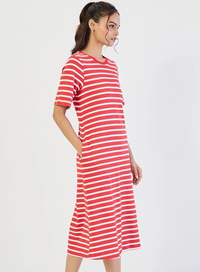 Femmella Red Striped Knit Midi Dress