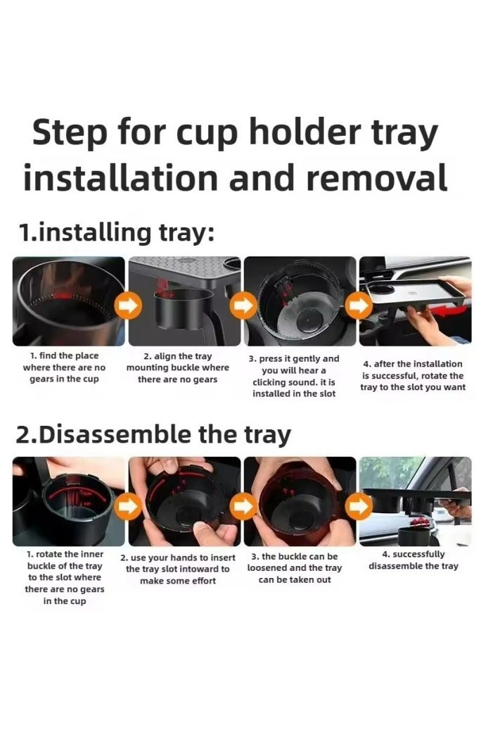 أف بي سي حامل الأكواب للسيارة مع طبق توسيع – طاولة سيارة متعددة الوظائف بتدوير 360 درجة، قاعدة قابلة للتعديل وطبق قابل للإزالة – منظم الأكواب للسيارة لوجبات خفيفة والمشروبات والهاتف – ملحق سفر ورحلات بالسيارة - Image 5